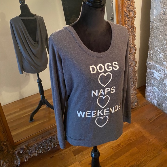 COPY - Chaser “Dogs Naps Weekends” Graphic Top with draped drape draping cowl n… - Picture 1 of 14